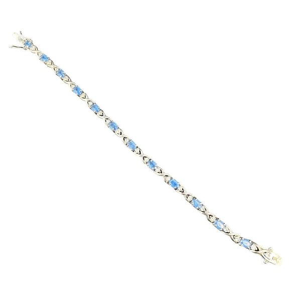 Sterling Silver .925 CZ Tennis Bracelet Blue Stone Marked Open Back - Picture 5 of 8